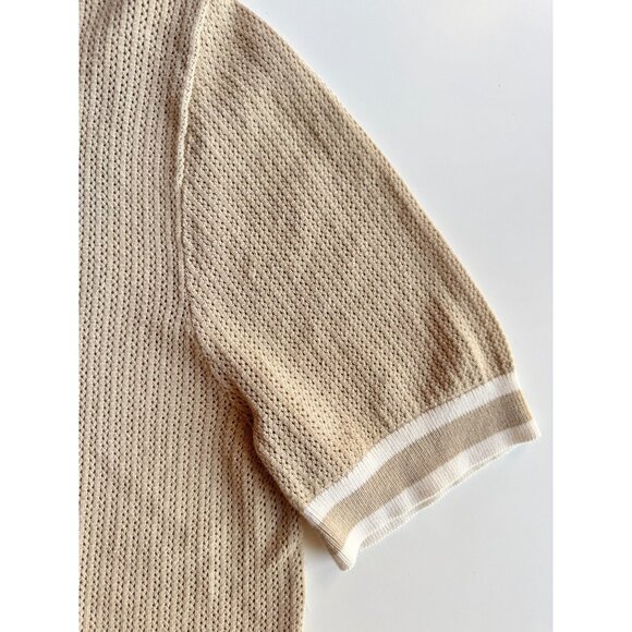 REISS x CHÉ Quinn Tan 100% Cotton Pointelle Knit Short Sleeve Polo Shirt, Size S - Picture 7 of 16
